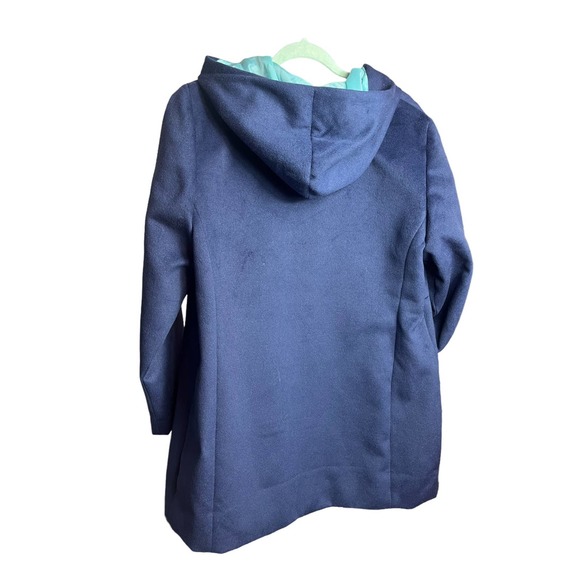 Chico's Hooded Coat, Faux-Wool Winter Mid Jacket | Size 2 (Large) | Navy Blue - Picture 10 of 10